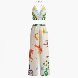 Commense Colorful Patterned Wide Leg Jumpsuit
